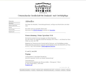 Screenshot Österreichische Gesellschaft für Denkmal– und Ortsbildpflege